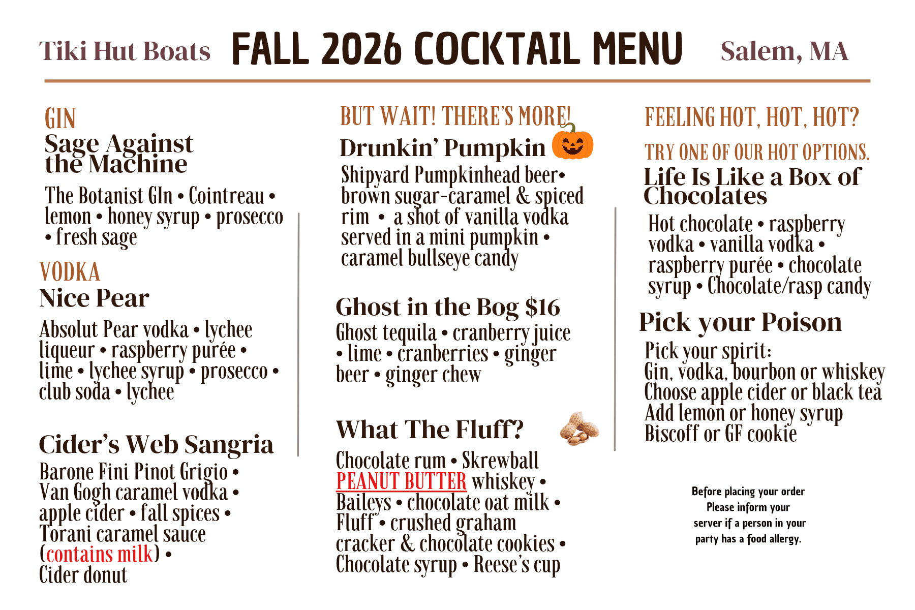 Tiki Hut Boats Fall 2026 Cocktail Menu Page 2